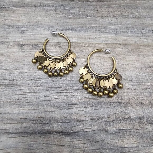 💎Vintage New Gold Tone Retro Boho Disc Hoop Earring - Picture 3 of 4